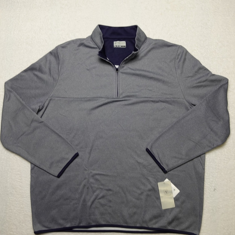 PGA Tour 1/4 Zip Pullover Mens XXL Blue White Striped Performance Golf Sweater